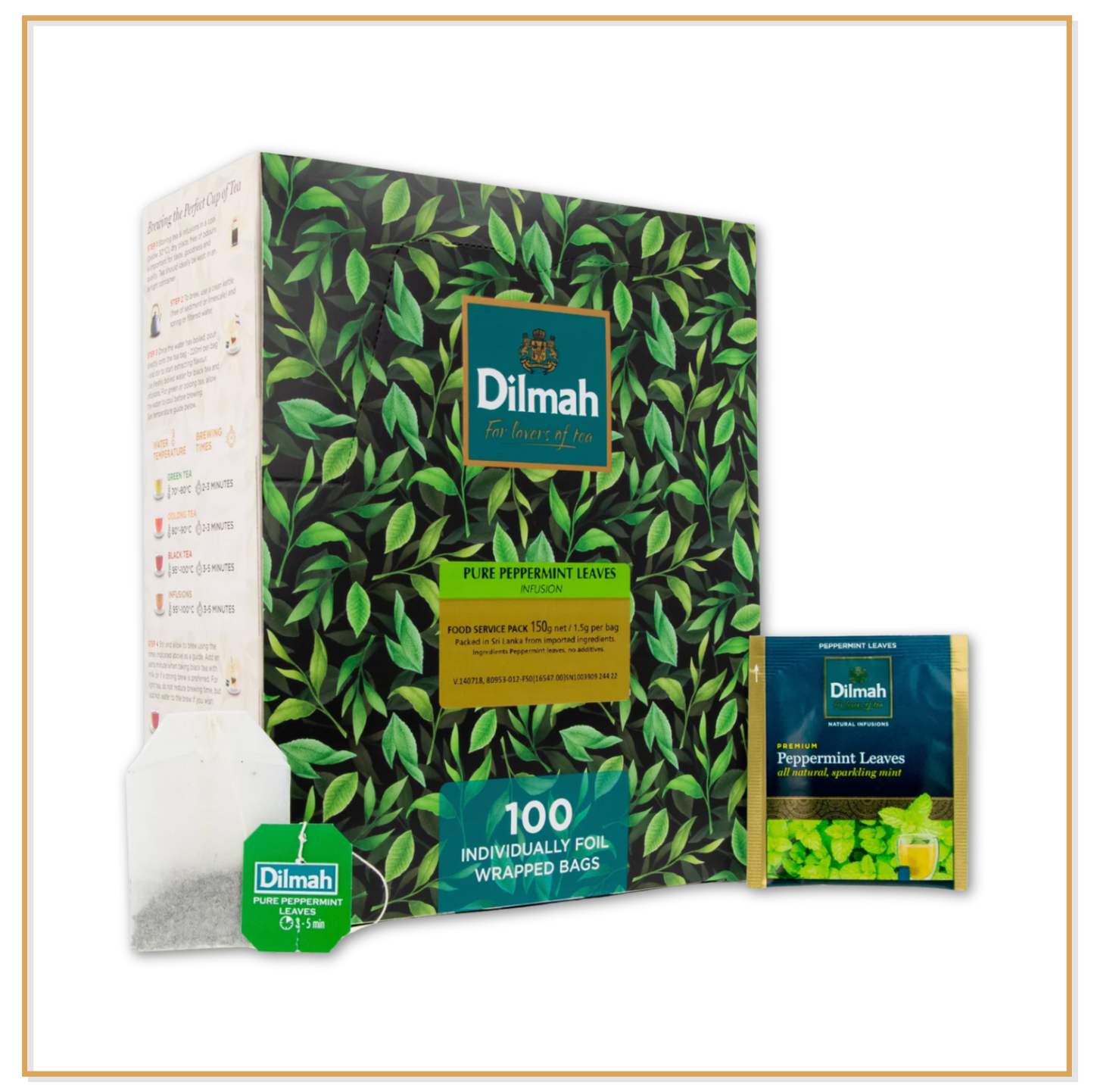 Pure Peppermint Leaves Infusion - 100 Individually Wrapped Tea Bags