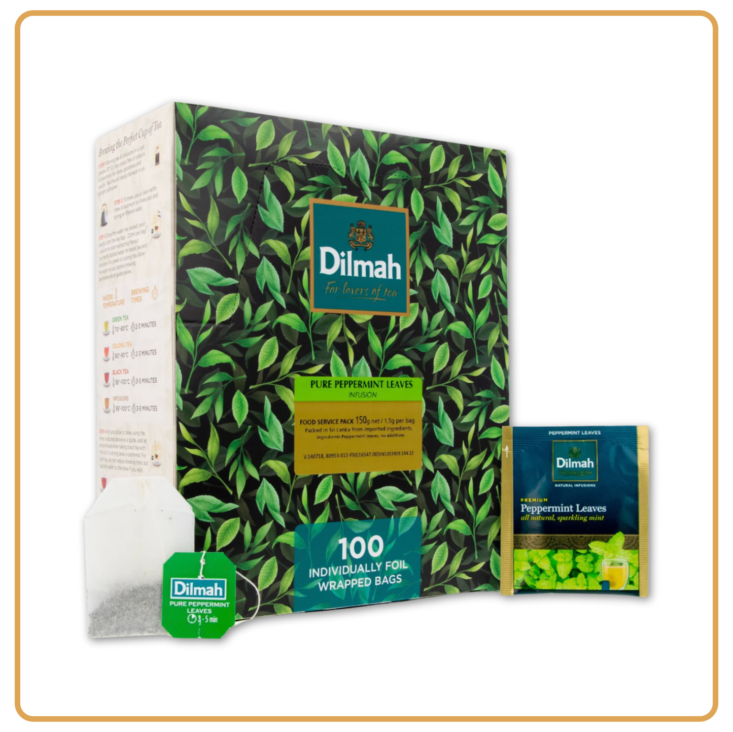 Pure Peppermint Leaves Infusion - 100 Individually Wrapped Tea Bags